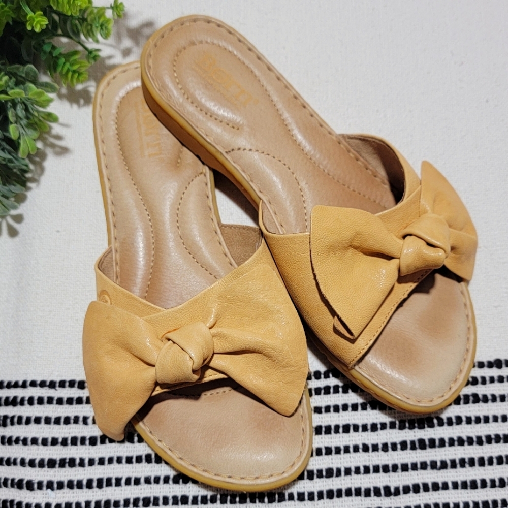 Born Leather Bow Knot Top Slides Sandals